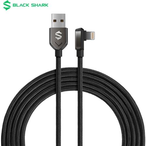 Black Shark Lightning to USB-A Cable 3A Fast Phone Charging Cord1.8m for iPhone Ultra-durable Braided Elbow Design Gaming Cable