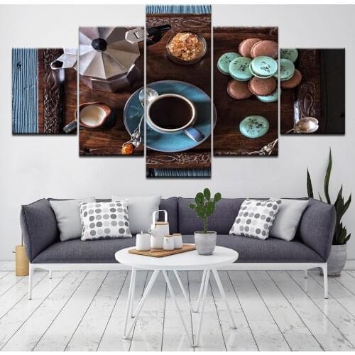 Canvas Painting Home Decor Frame HD Prints 5 Pieces Coffee Cup Pictures Kitchen Food Coffee Dessert House Wall Art Poster