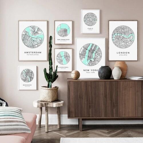 Paris London New York Rome City Print Street Map Wall Art posters and Prints Canvas Painting Wall Pictures for Living Room Decor