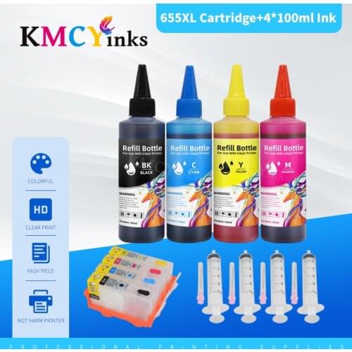 KMCYinks 4 Colors For HP 655 Cartridge For HP655 Refillable Ink Cartridge With ARC Chip Empty For HP Deskjet 3525 4615 5525 6525