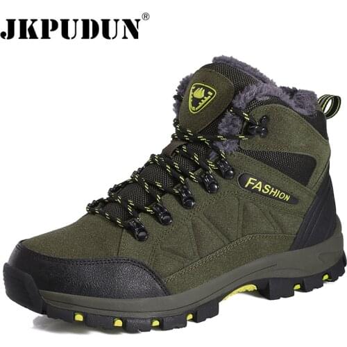 Classic Winter Mens Boots Plush Warm Mens Snow Boots Waterproof Non-slip Ankle Boots Lace-Up Mens Outdoor Hiking Shoes 39-45