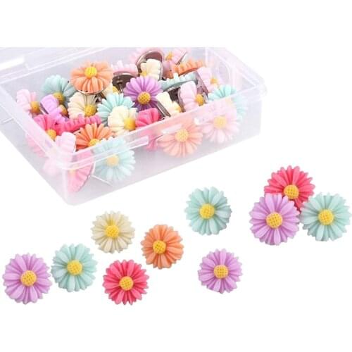30Pcs Floret Push Pins, Colored Floral Suitable for Photo Walls,Whiteboards, Cork Boards, Maps, Bulletin Boards, Offices