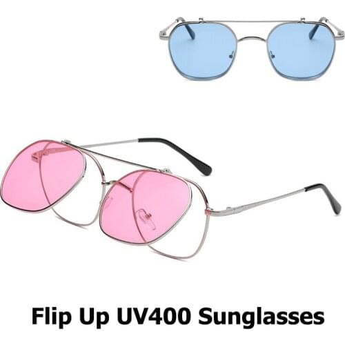 Fashion Flip Up UV400 Protection Sunglasses High Quality Durable Metal Rock Style Polygon Glasses Frame Anti UV Outdoor Glasses