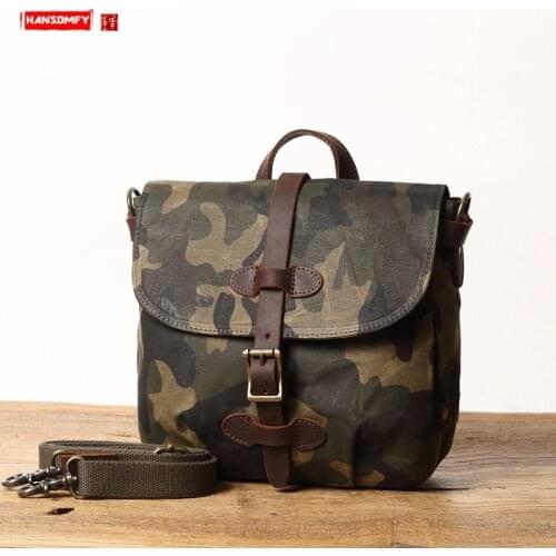Retro Mens Canvas Messenger Bag Men Crossbody Bag Trend Shoulder Bags European and American Style Camouflage Casual Vintage Wax