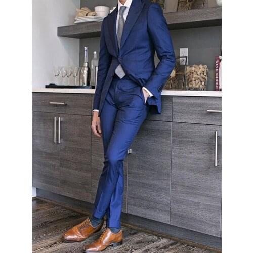 Latest Coat Pant Designs Navy Blue Wedding Suit for Men Custom Made Tuxedo High Quality Slim Fit Blazer 2 Piece Vestido Ternos
