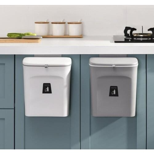 New 9L Wall Mounted Trash Can Bin With Lid Waste Bin Kitchen Cabinet Door Hanging Trash Bin Garbage Car Recycle Dustbin Rubbish