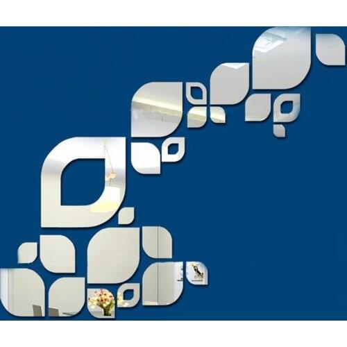New 3D promotion large modern design home decorations silver sticker decal acrylic mirror wall stickers