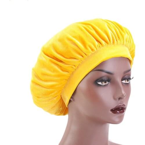 Extra Large High Elasticity Women Velvet Bonnet Sleep Cap with Premium Elastic Band Head Wraps Hair Loss Beanie Hat Wholesale