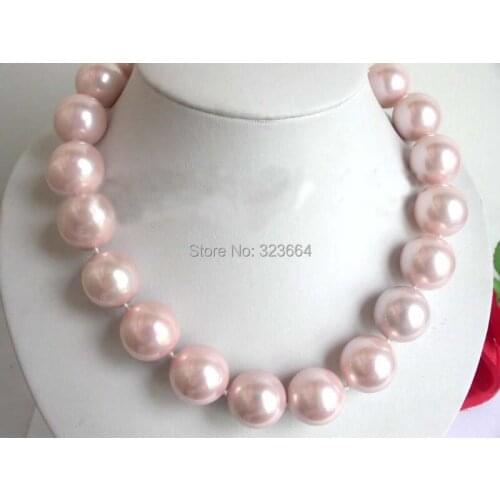 HUGE!Natural 20mm Pink Round Shell Pearl Necklace
