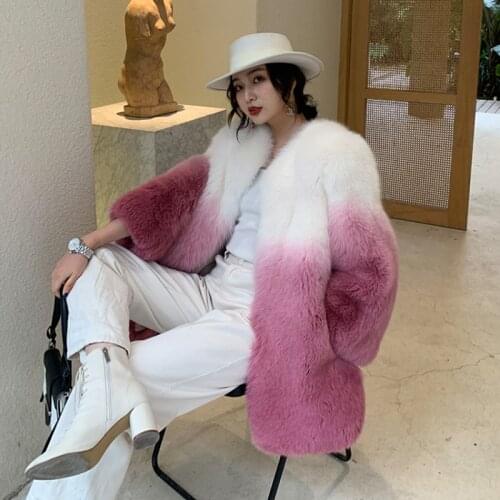 2020 winter new fashion Ladies Genuine fox fur gradient color coat thickening warm garments women coats womens outwear