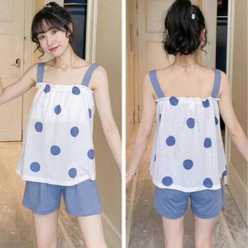 Pajama Sets Women Oversize 3XL Loose Strap Sleeveless Lovely Leisure Nightwear Students Comfortable Simple Homewear Sleepwear