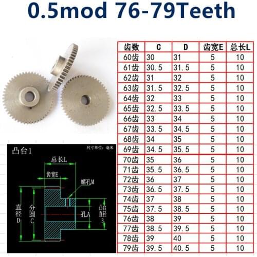 1pc 0.5mod spur gear Convex step 45# 0.5 die 76 77 78 79 tooth straight gear