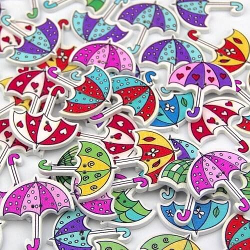 Pack of 50PCS Umbrella Buttons Colorful of Various Plain Round DIY 2 Holes Wooden Buttons for Sewing and Crafting 7NK146