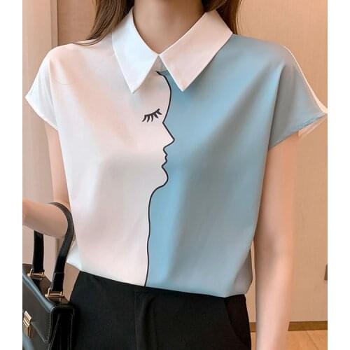 Chiffon womens short-sleeved summer 2021 new loose-fitting printed top design shirt tops for women ropa plus size mujer