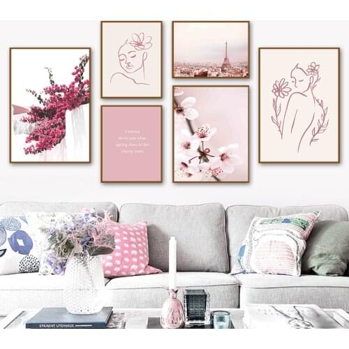 Sakura Cherry Tree Azaleas Paris Tower Wall Art Canvas Painting Nordic Posters And Prints Wall Pictures For Living Room Decor