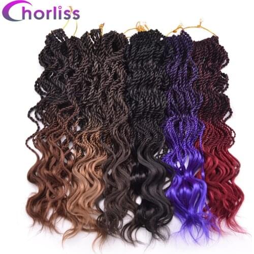 14" Synthetic Curly Senegalese Twist Hair Crochet Braids Chorliss Braiding Hair Extensions Black Ombre Bug Purple Senegal Twist