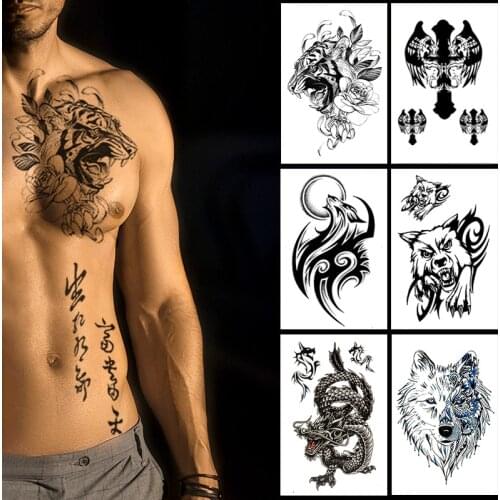 Waterproof Temporary Tattoo wolf tiger totem Fake Tatto Flash Tatoo cross angel Hand Arm middle size art Tattoos for Women men