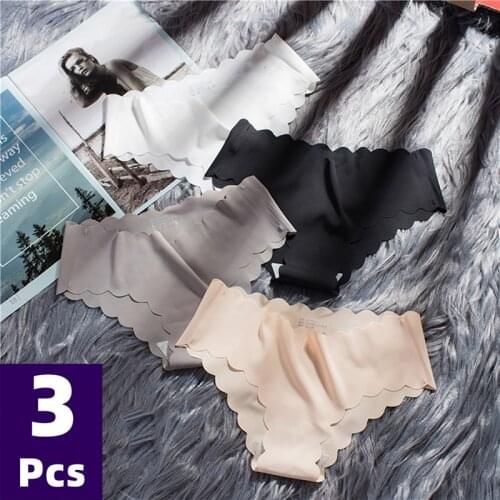 Sexy Panties for Women Briefs Seamless Lingerie Solid Ice Silk Mid-Waist Cotton Panty Female Underpants Underwear Intimates 3Pcs