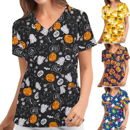 Halloween Medical Uniforms for Women Short Sleeve V-neck Tops Working Uniform Blouse 2021 Kawaii Lady uniforme enfermera mujer