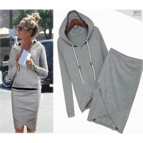 The New Fleece Suit Women Hooded Cultivate Hoodies skirts set female thicken loose cotton top skirts Sexy split set suit