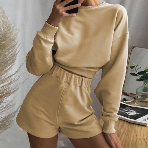 2021 spring and autumn new solid color loose waist slimming long-sleeved casual sweater suit two-piece female long-sleeved top