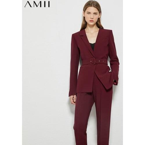 Amii Minimalism Autumn OLstyle Suit Female Fashion Solid Lapel Blazer Women High Waist Straight Ankel-length Pants 12080057