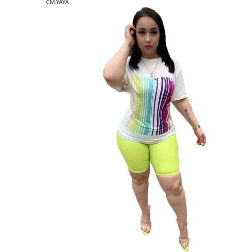 2020 Women Sets Striped Print Summer Tracksuits O-Neck T-Shirt+Shorts Suit Two Piece Set Night Club Party Casual Outfits GL5038