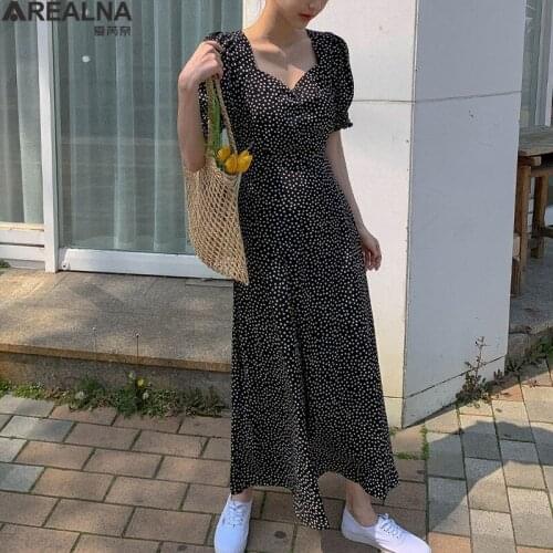 2021 new Summer Floral Print Women Long Dress Elegant V-neck puff Sleeve Korean fashion Ladies A-line Dresses Vetidos robe femme