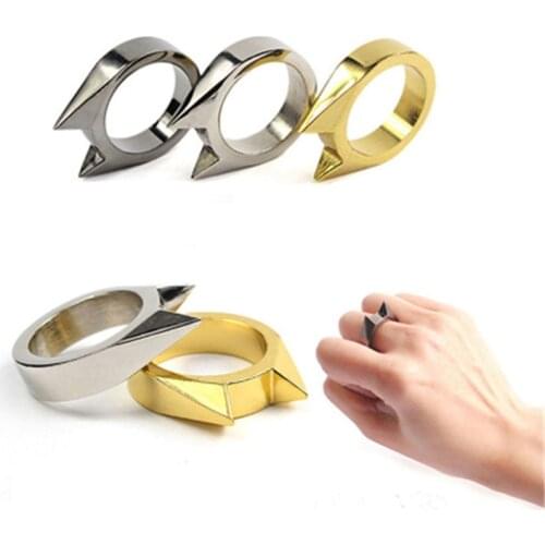 1Pcs Women Men Safety Survival Ring Tool EDC Self Defence Stainless Steel Ring Finger Defense Ring Tool Silver Gold Black Color