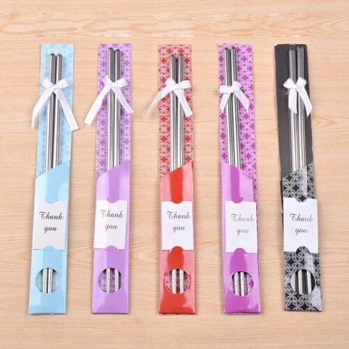 10pairs/lot Wedding Souvenir Stainless Steel Chopsticks Creative Small Gift With Thanks Card For Wedding Decorations Accessories