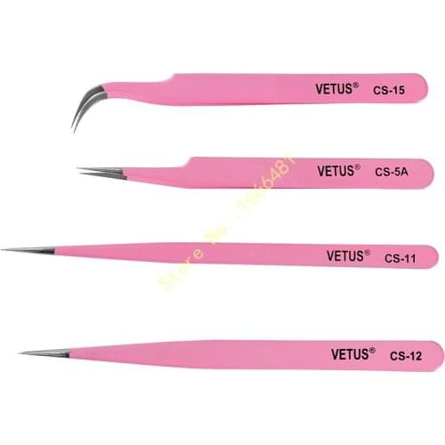 10pcs/lot Vetus CS Series Stainless Steel Pink Tweezers Grafting Eyelash Beauty Tools Free Shipping