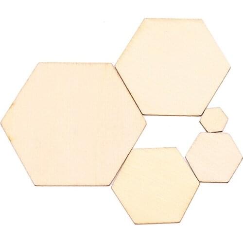 100pcs Wood DIY Laser Cut Embellishment Craft New Hexagonal Shape Decor Ornaments Wedding 10/20/30/40/50MM