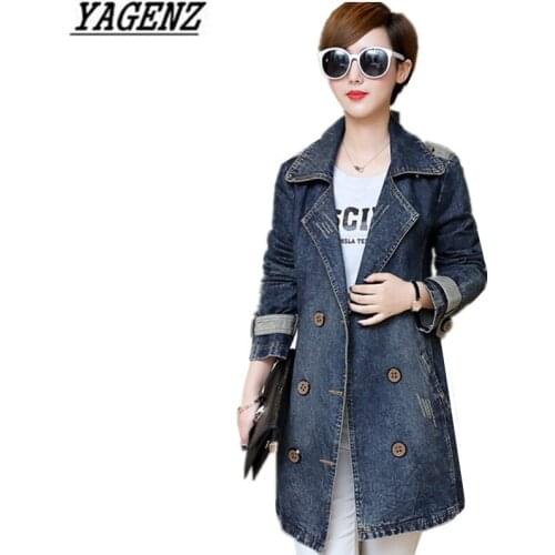YAGENZ 5XL Spring Ladies Jacket Casual Plus Size Slim Denim Jacket Women Tops Autumn Lady Jean Long sleeve Denim Coat Outerwear