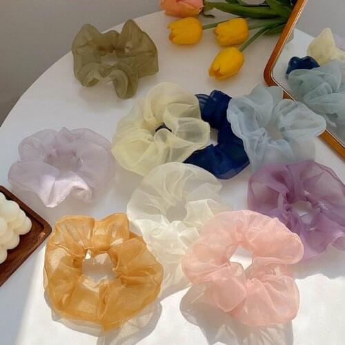 6 Pcs Solid Color Organza fabric Scrunchies Girls' Elastics Hair Bands Ponytail Holder Hair Accessories