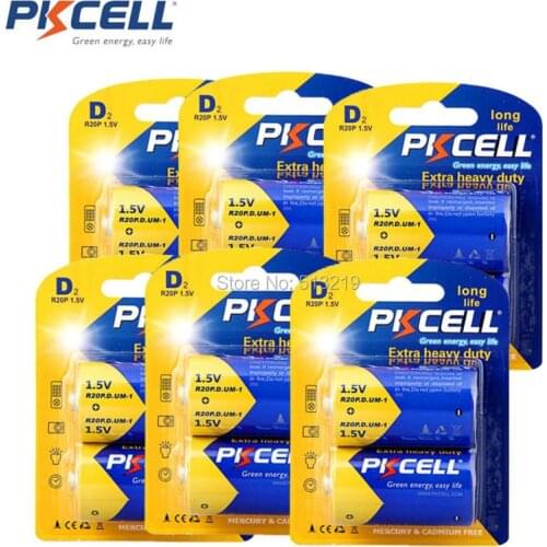 12Pieces 6Card PKCELL LongLife Battery - non-rechargeable batteries (Zinc-Carbon, D R20 R20P UM1 AM1 single use Batteria 1.5V