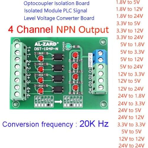 AL-ZARD Optocoupler Isolation Board Voltage Converter Isolated Module PLC Signal Level Board NPN Output 1.8V 3.3V 5V 12V 24V