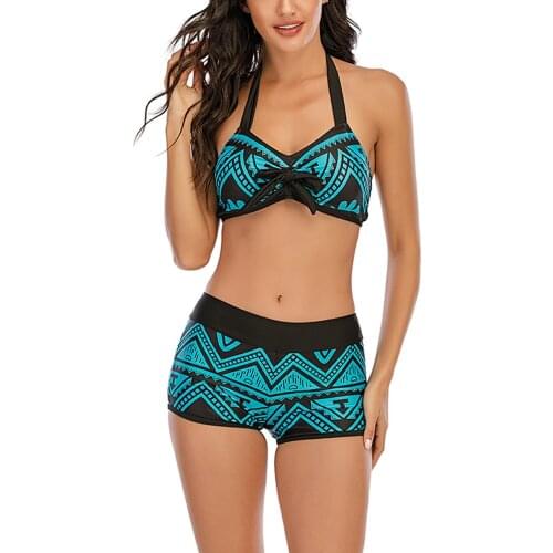 Sexy Push Up Bikini Two Piece Swimsuit Women Halter Floral High Waist Bikini Set Female Thong Brazilian Bathing Suit Dropship