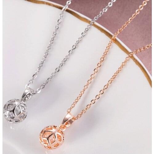 High Quality Zircon Hollow Ball Pendant Necklace Stainless Steel Chain For Women Girls Round Copper Charms Choker Jewelry Gifts