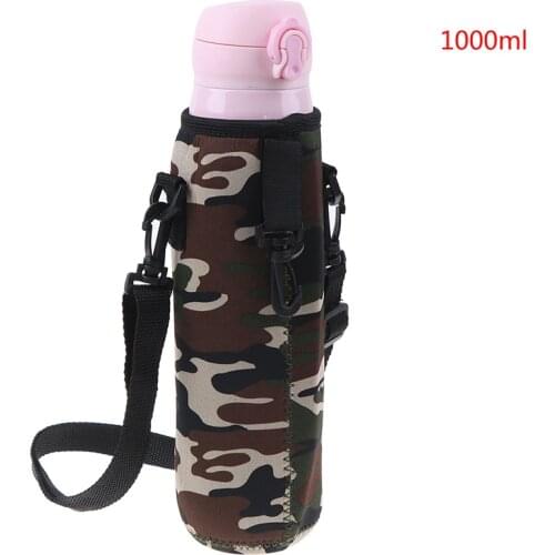 Water Bottle Cover Bag Pouch w/Strap Neoprene Water Bottle Carrier Insulated Bag Pouch Holder Shoulder Strap Black 1000ML