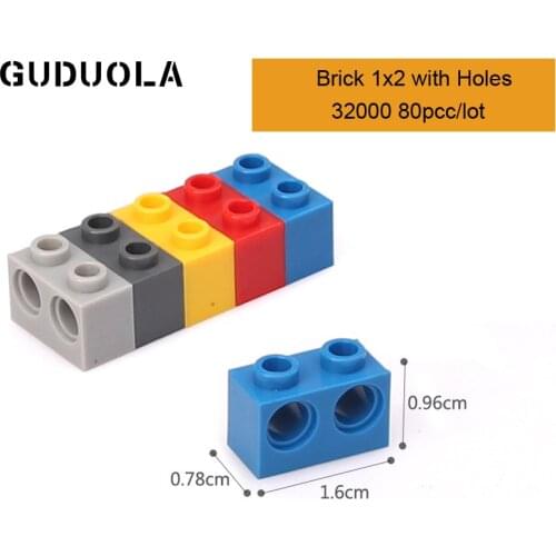 Technic Parts 32000 Technic Brick 1x2 with Holes Building Block MOC Parts Creative Toys Compatible All Brand 80pcs/lot