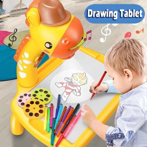 Kids Projector Drawing Table Children Painting Board Desk Multifunctional Writing Arts Crafts Educational Machine Drawing Toy