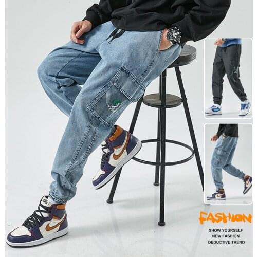 Baggy Jeans Men Loose Joggers Streetwear Harem Cargo Pants Ankle- Length Jeans For Men 2021