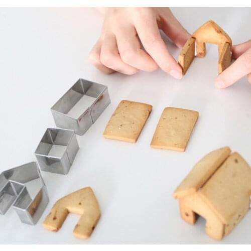 3-Piece Baking Mold 3D Cake Mini House Molds Set Kitchen DIY Baking Festive Christmas Cookie Cutting Moulds Tools
