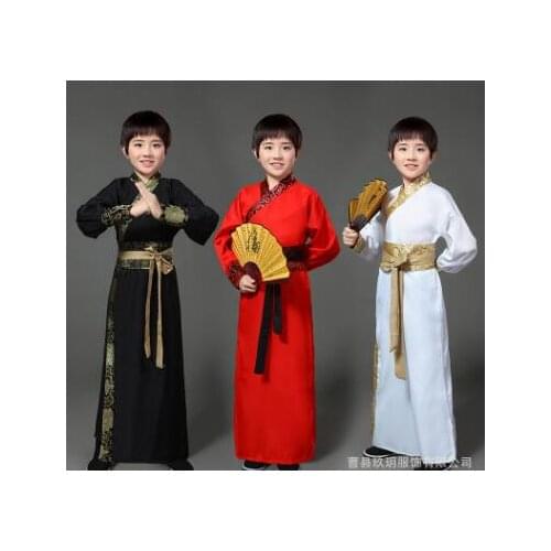 Chinese National Hanfu Black Ancient China Costume Hanfu Kids Clothing Traditional National Tang Suit Stage Costumes