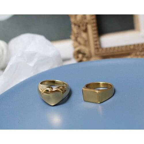 Amaiyllis 18K gold Minimalism Heart Rings Flat Smooth Gold Color Rings Fit Fashion Women 18kSummer Jewelry Gift