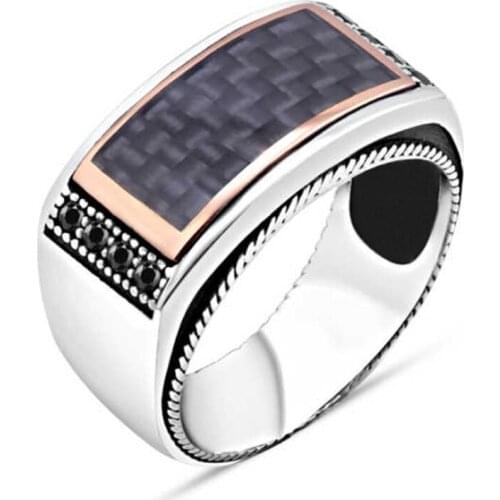 Above Carbon Edge Tiny Black Zircon Silver Men Ring