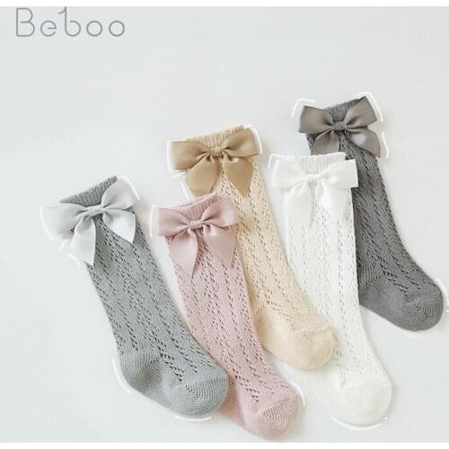 Summer Baby Socks Girls Thin Mesch Bow Princess Style Socks Fashion Cute Ins Korean Solid Color Long Tube Socking 2021 New