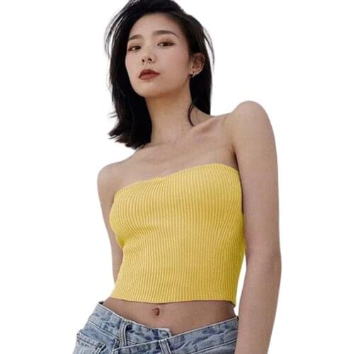 Summer Sexy Strapless Tube Top Female Slim Stretch Short Section Bottoming Knit Wrap Tanks 2021