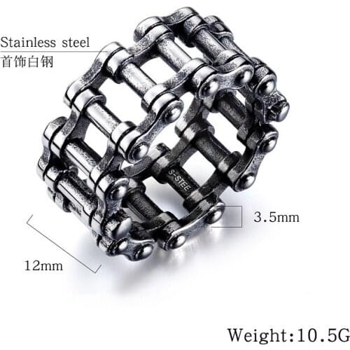 Fashion Personality Stainless Steel Silver Color 12mm Rings Mens Punk Bicycle Chain Jewelry Male Ring Size 7 8 9 10 11 12