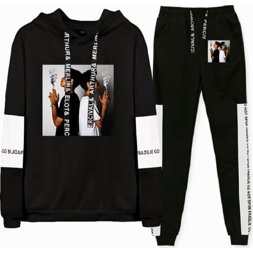 Naim Darrechi Print Fashion Fall Suit Hoodies Patchwork Sweater Sweatshirt Ankle Banded Pant Two Piece Set Kawaii style